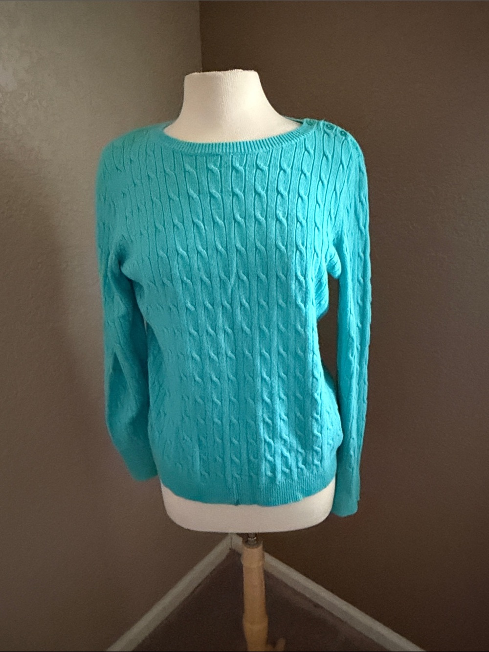 Talbots Turquoise Cable Crewneck Sweater like new size L